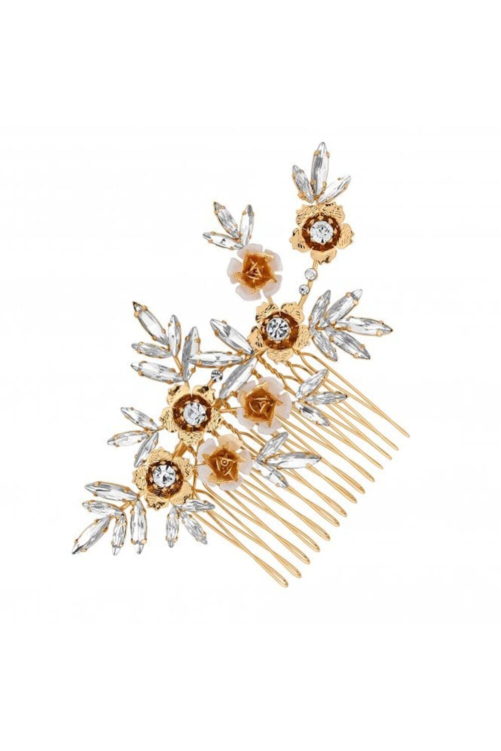 Jon Richard Gold Plated Clear Crystal Navette Hair Comb - Gift Pouch image 1