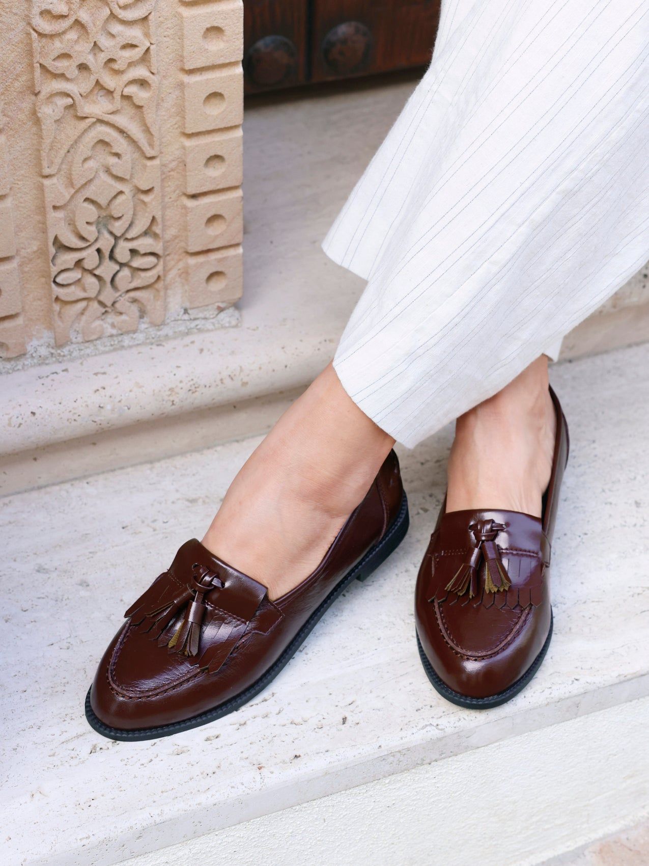 Linzi Rosemary Burgundy Faux Leather Classic Slip On Loafer image 2