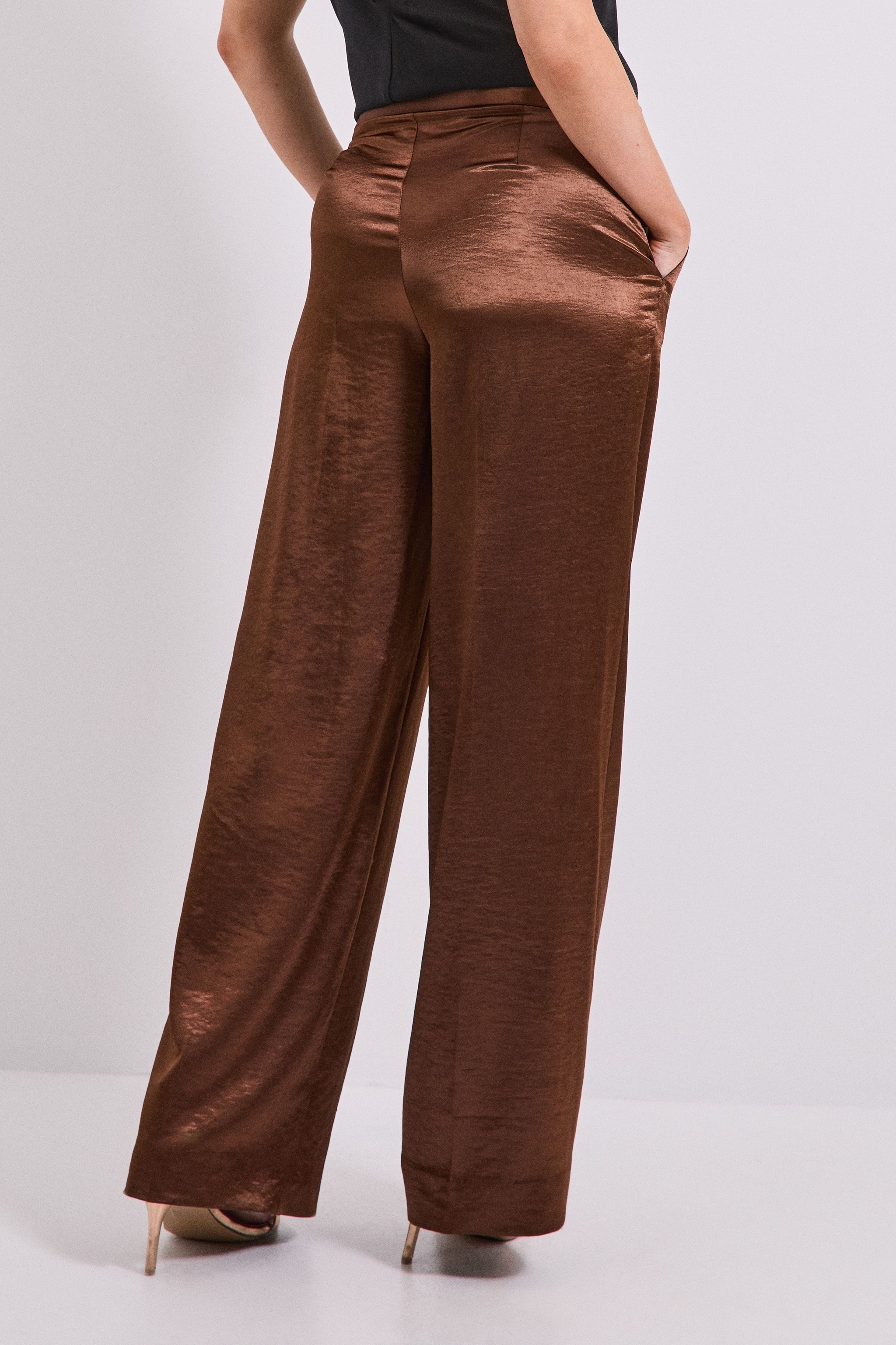 Dorothy Perkins Satin Wide Leg Trousers Chocolate image 3