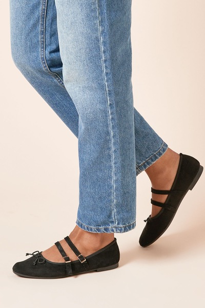 Dorothy Perkins Margaret Faux Suede Cross Strap Mary Jane Flat Ballet Pumps Natural Black