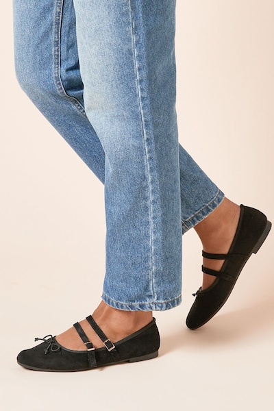 Dorothy Perkins Margaret Faux Suede Cross Strap Mary Jane Flat Ballet Pumps Natural Black