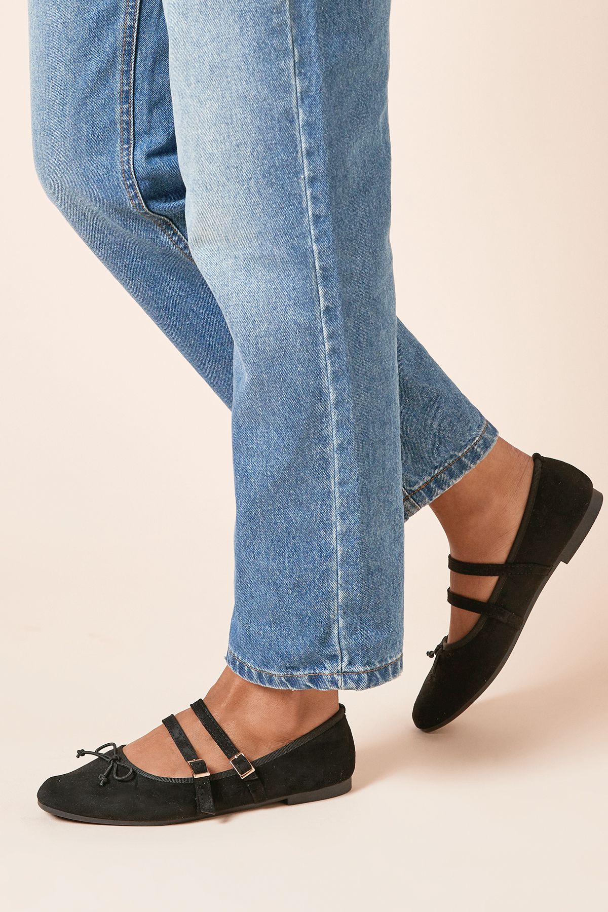 Dorothy Perkins Margaret Faux Suede Cross Strap Mary Jane Flat Ballet Pumps Natural Black