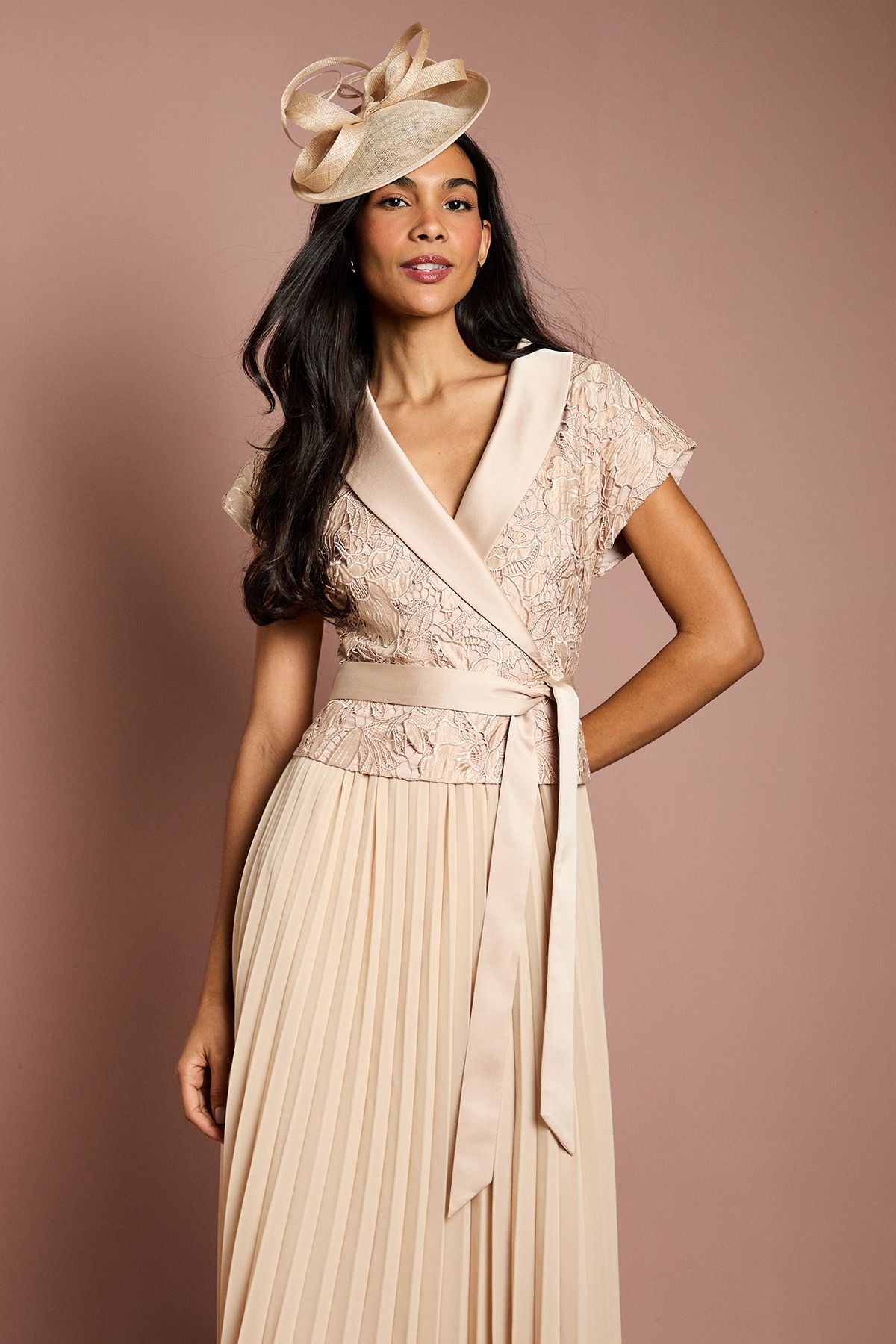 Coast Lace Wrap Top Pleat Tux Midi Dress Champagne image 4