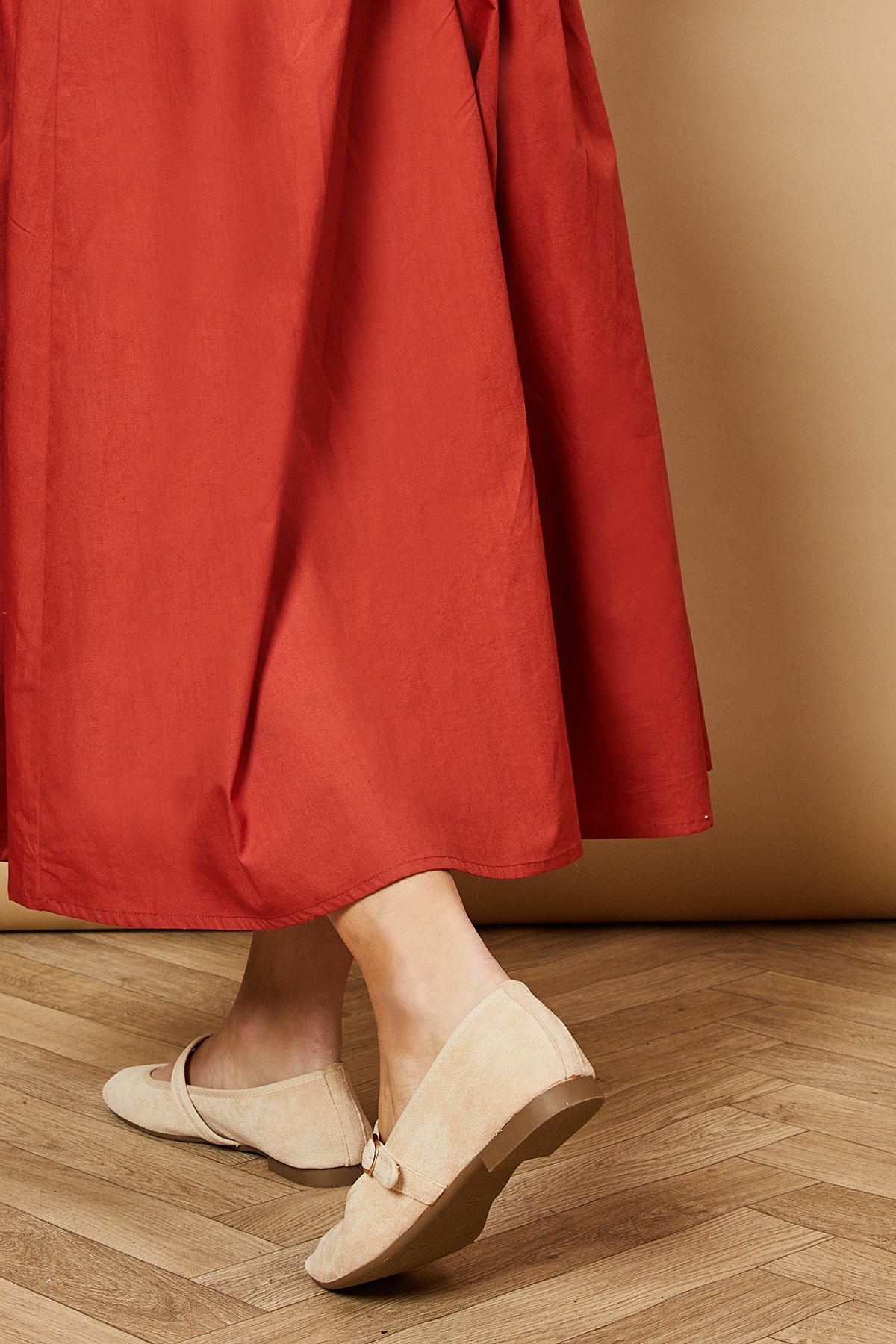 Oasis Buffy Faux Suede Square Toe Mary Jane Ballet Pumps Beige image 3