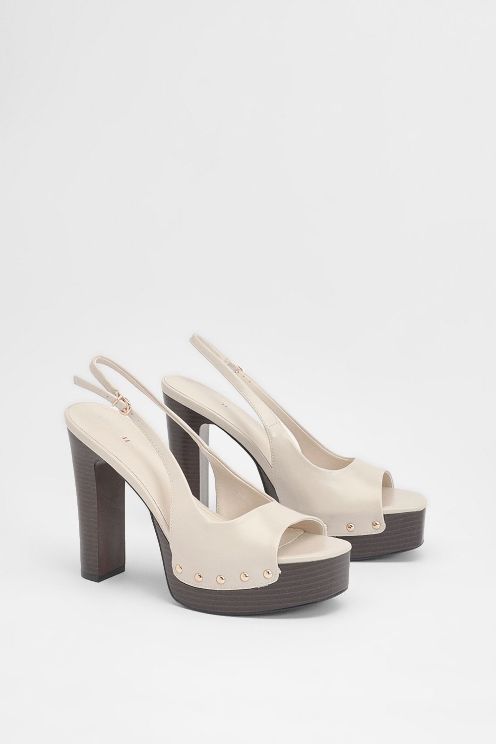MissPap Katrina Faux Leather Slingback Wood Effect High Heeled Mules Off White