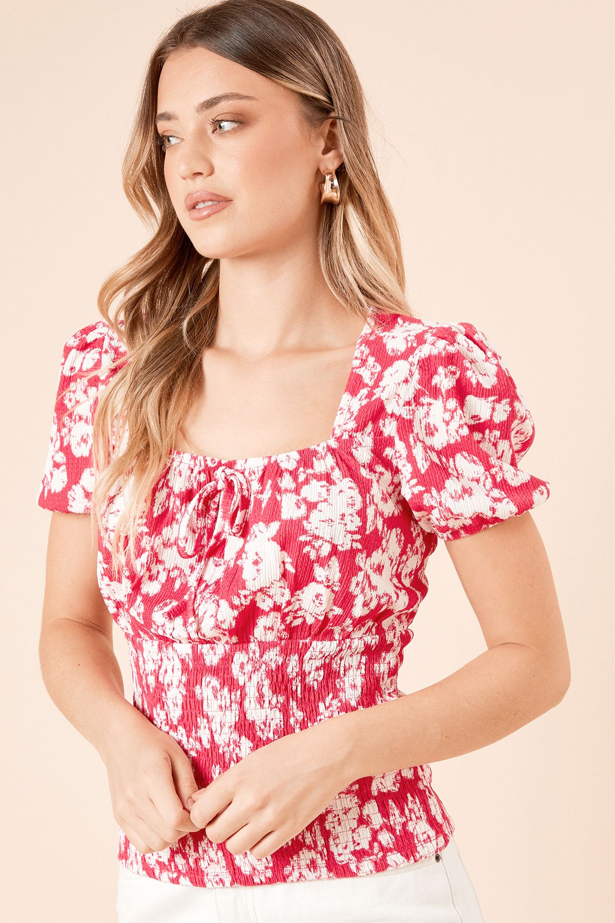 Dorothy Perkins Pink Floral Shirred Detail Puff Sleeve Top Pink image 3