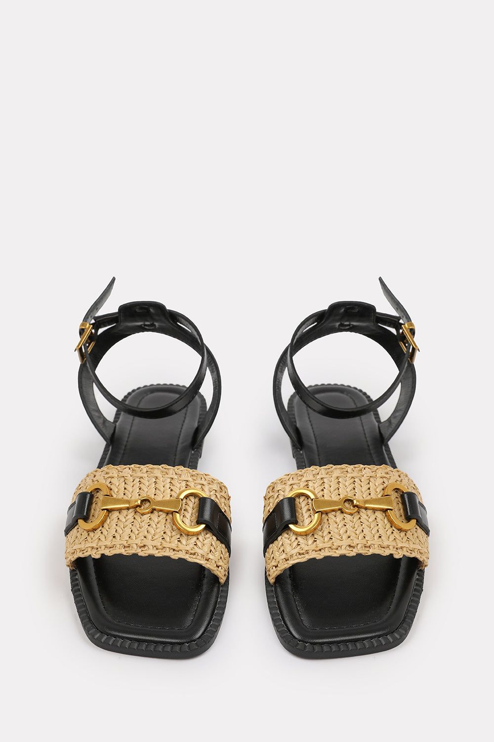 Where's That From 'Bonnie' Pu Straw Detail Strap Sandals With Buckle Closure image 3