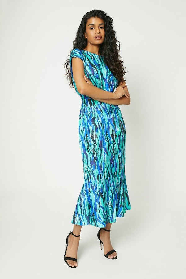 Coast Petite Satin Jacquard Printed Midi Dress Green