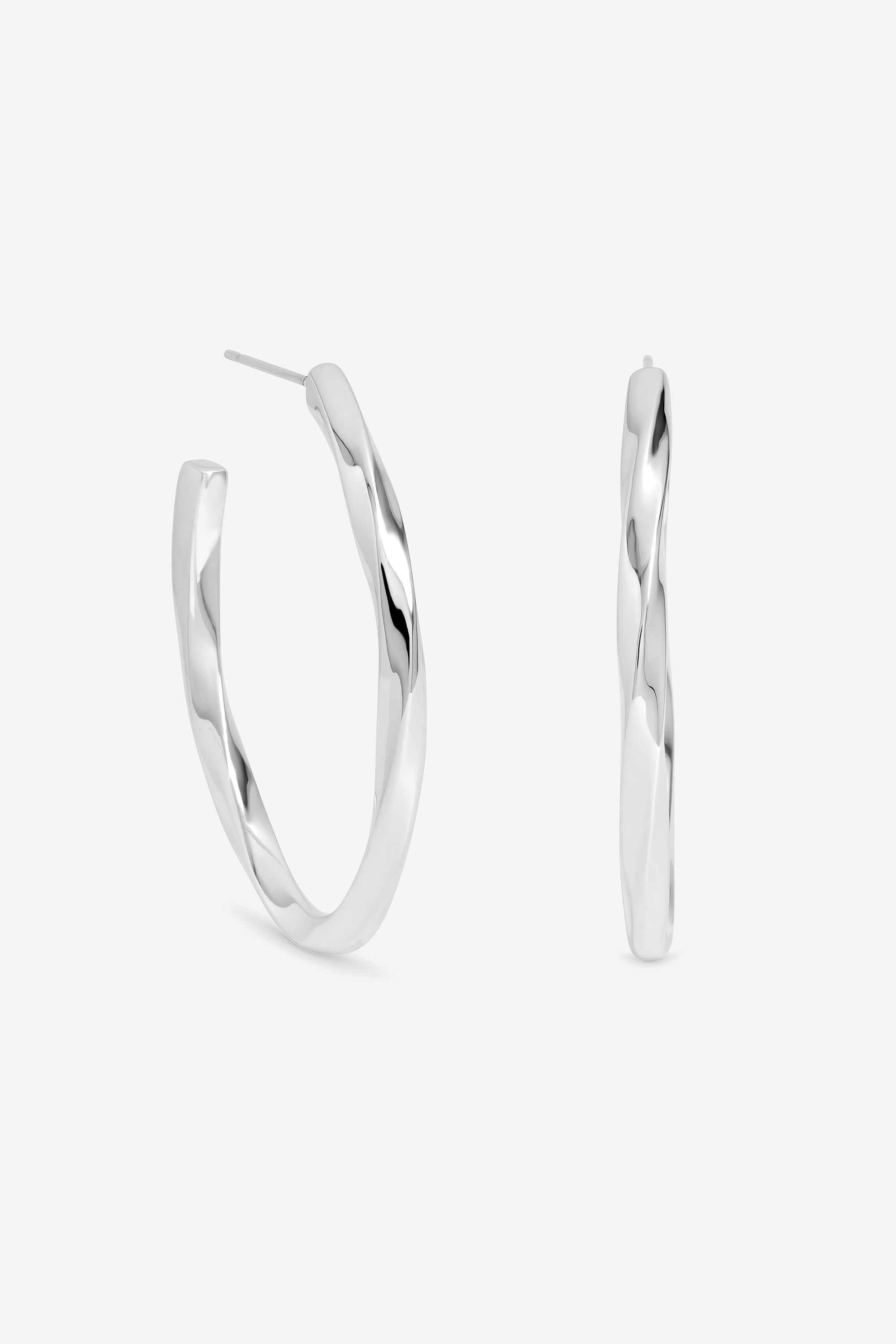 Inicio Sterling Silver Plated Large Polished Oval Twist Hoops - Gift Pouch