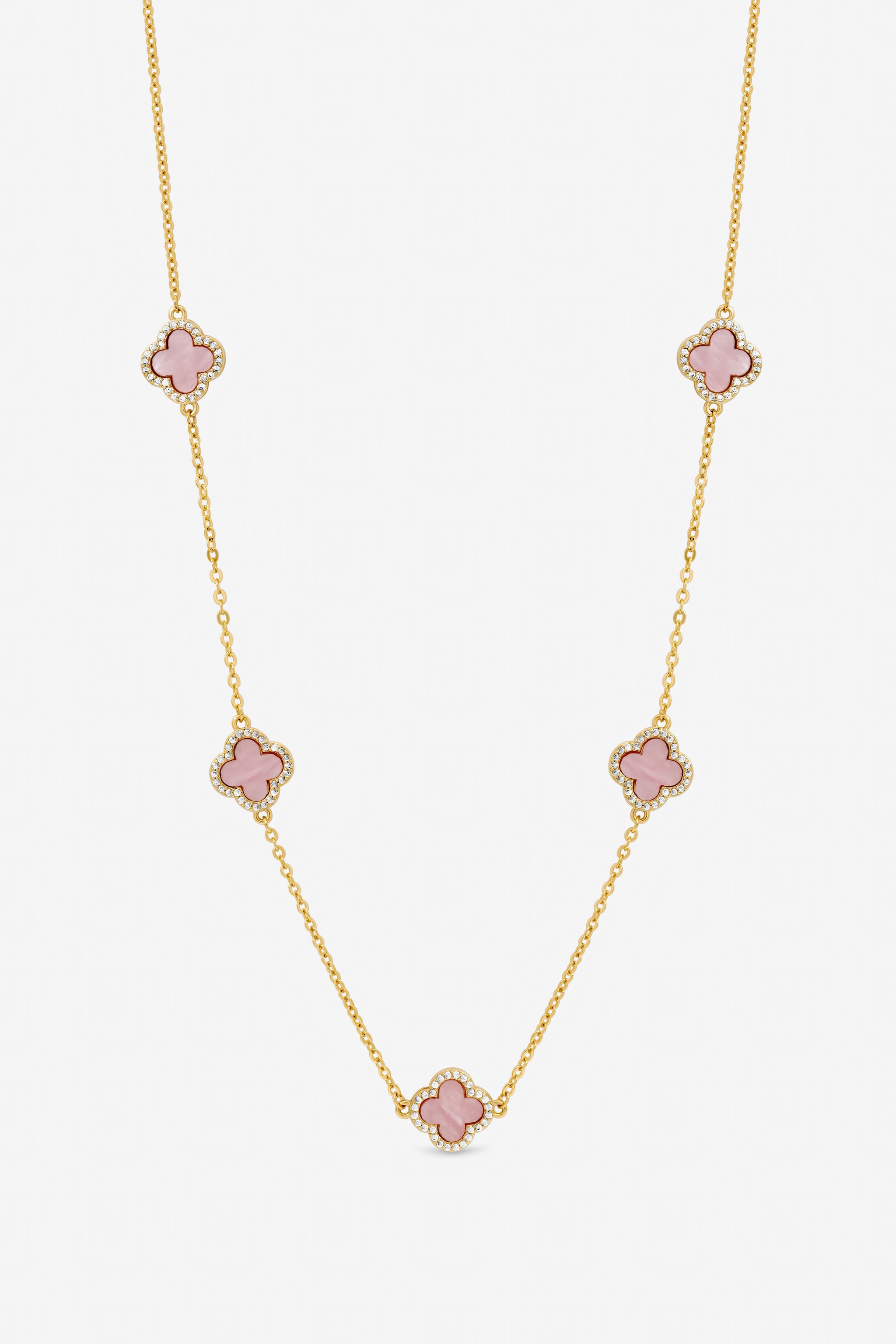 Jon Richard Gold Plated and Pink Station Clover Necklace image 1