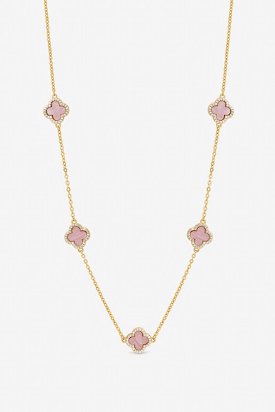 Jon Richard Gold Plated and Pink Station Clover Necklace