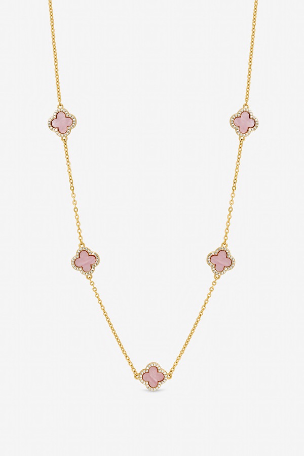 Jon Richard Gold Plated and Pink Station Clover Necklace
