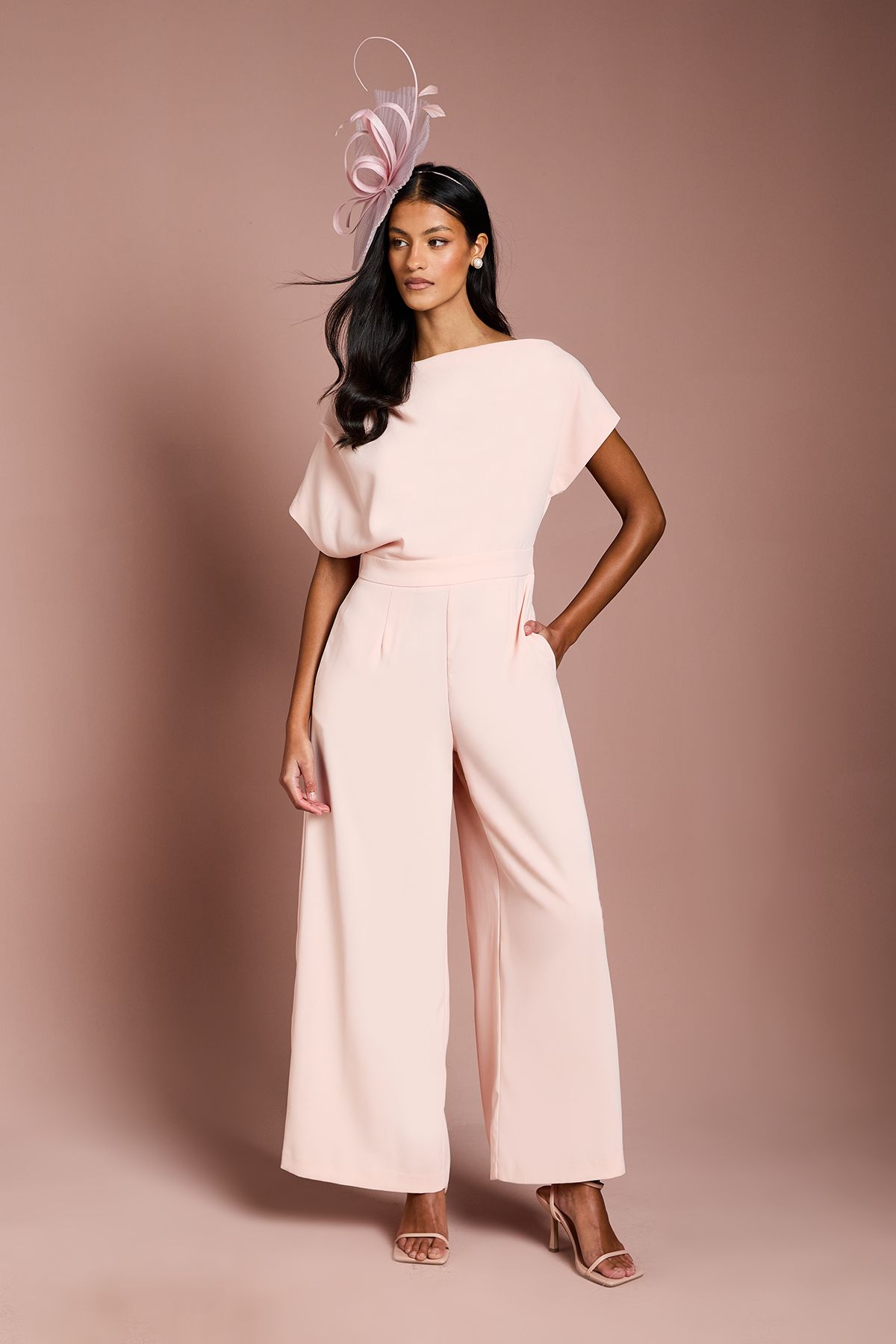 Coast Petite Pleat Off The Shoulder Jumpsuit Blush