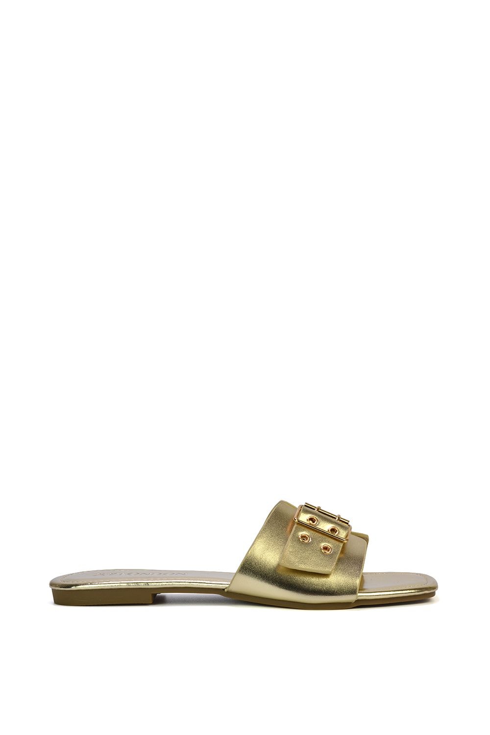 XY London 'Inez' Square Toe Slip On Strappy Flat Sandals With Buckle image 1