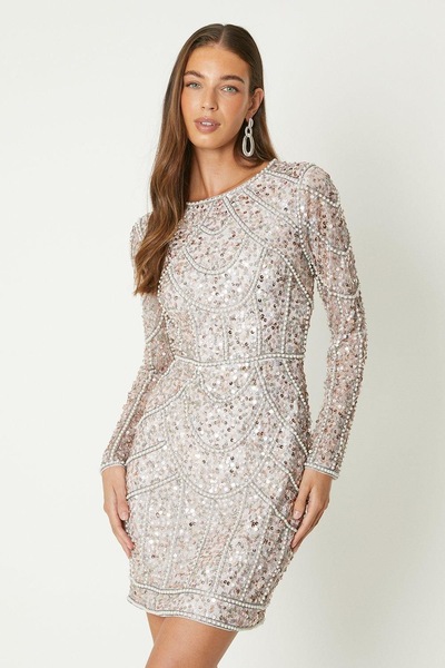 Coast Long Sleeve Sequin Mini Dress Blush