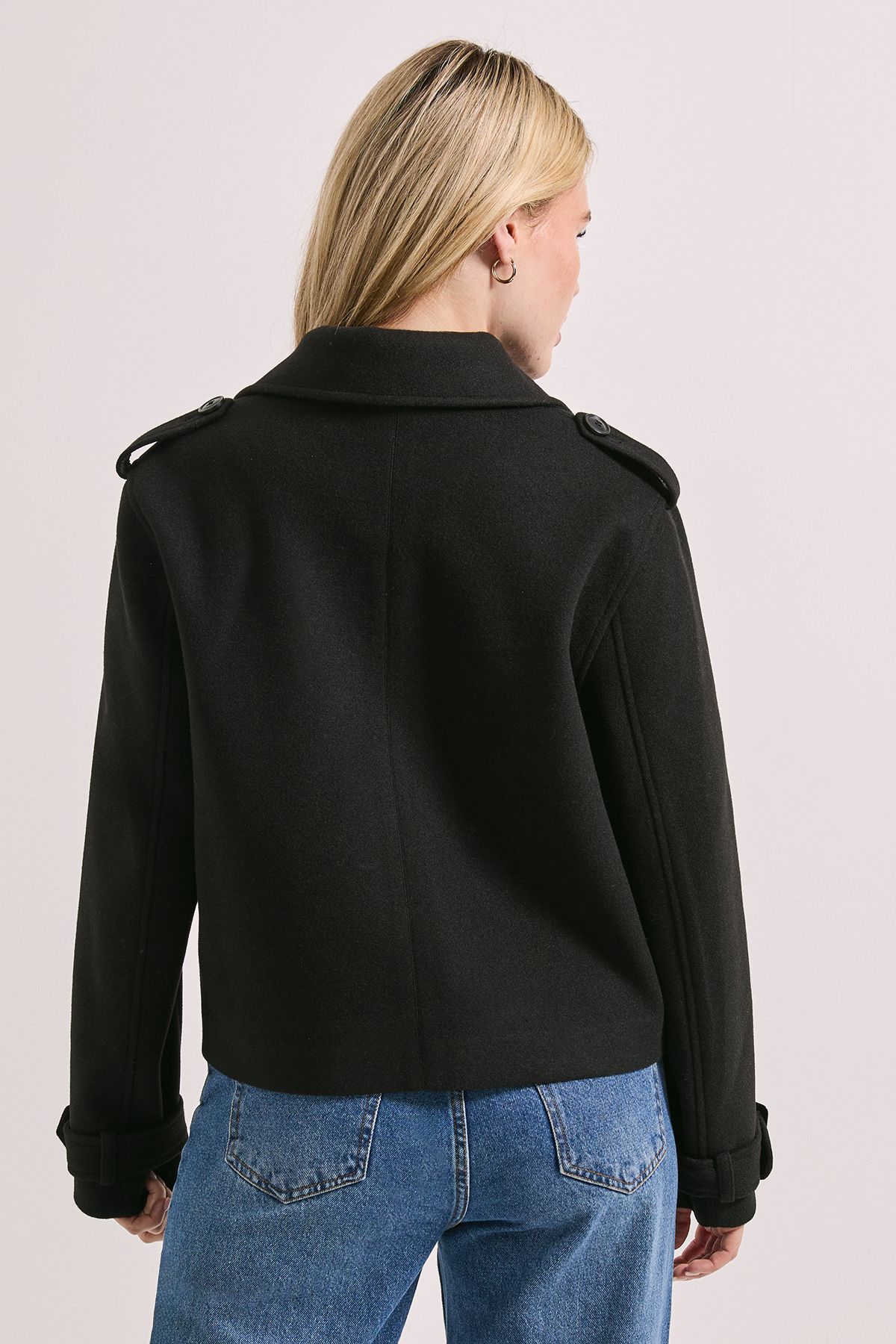 Dorothy Perkins Short Faux Wool Trench Coat Black image 3