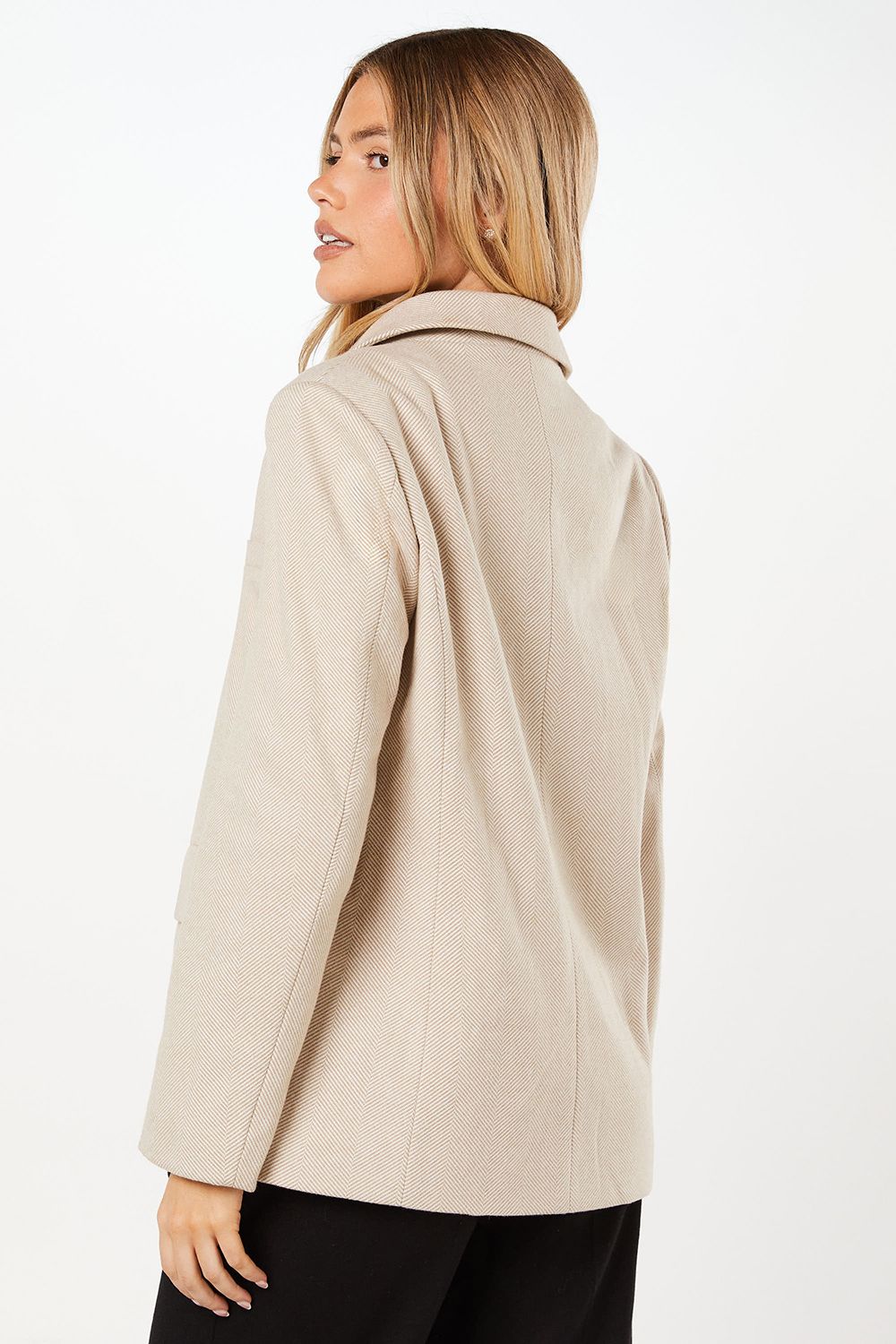 Dorothy Perkins Herringbone Oversized Blazer Neutral image 3