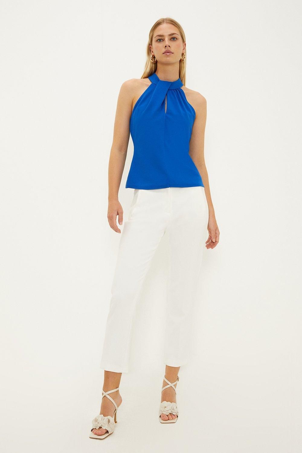 Oasis Stretch Crepe Twist Halterneck Top Cobalt image 4