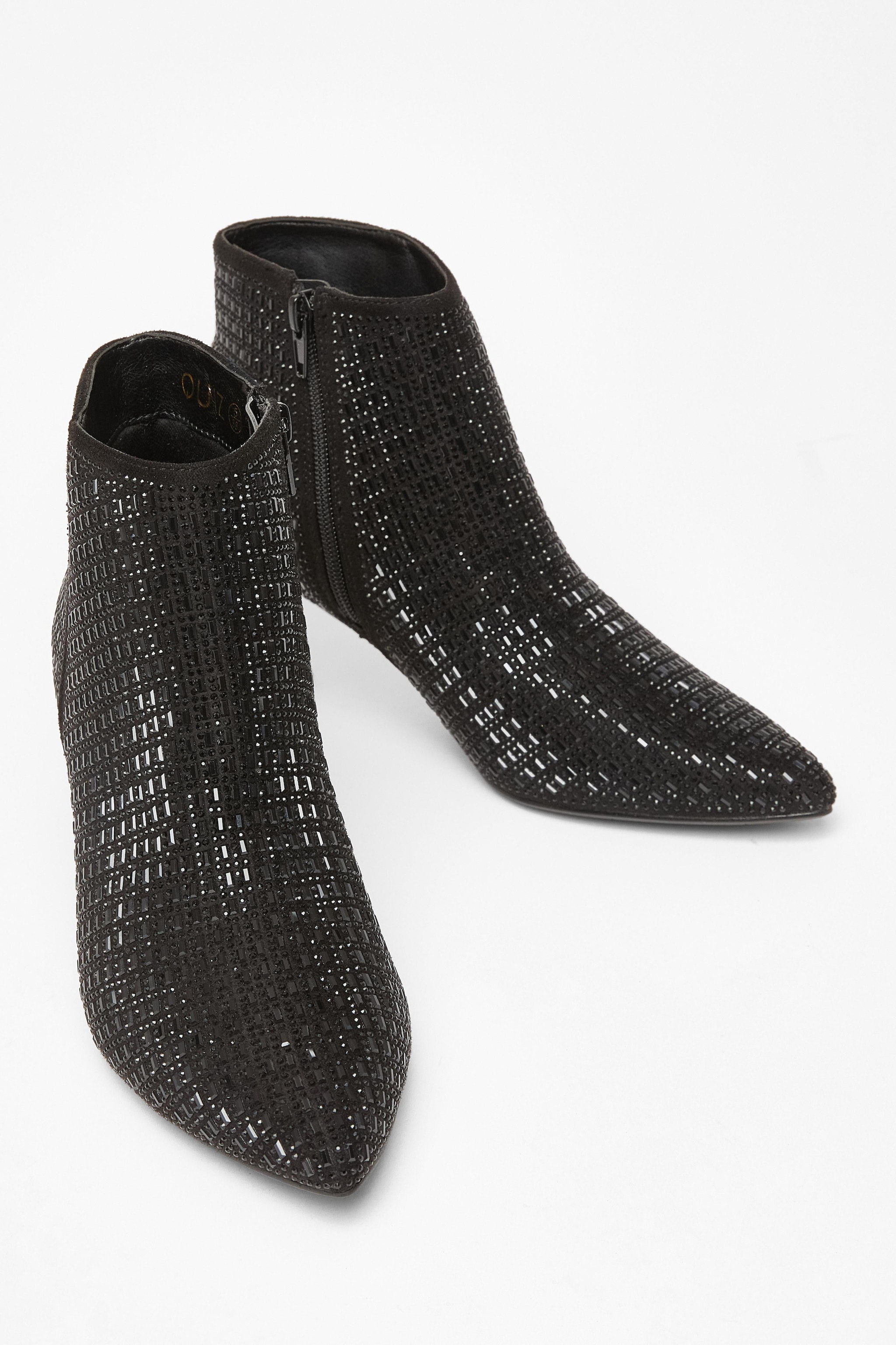 Quiz Black Embellished Flare Heel Boots image 2