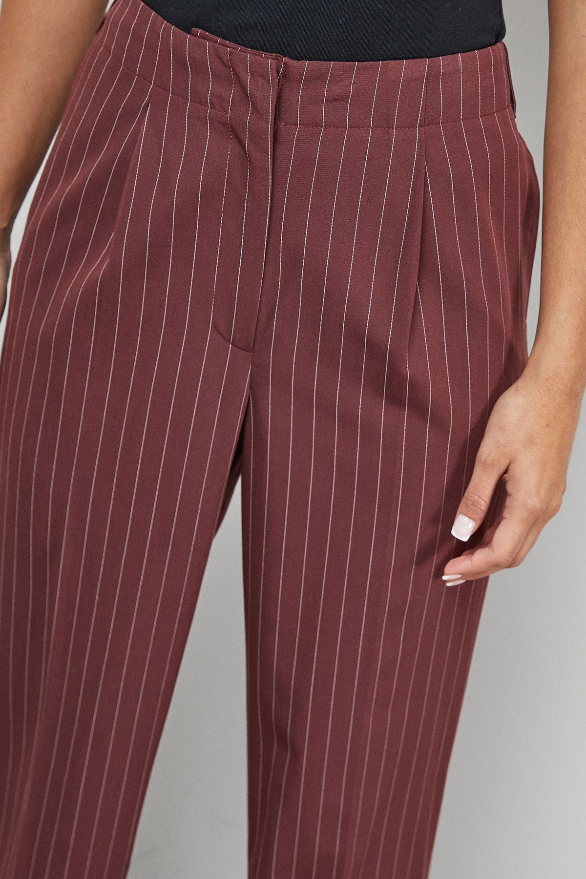 Warehouse Pinstripe Turn Up Wide Leg Trouser co ord Choc Brown image 4