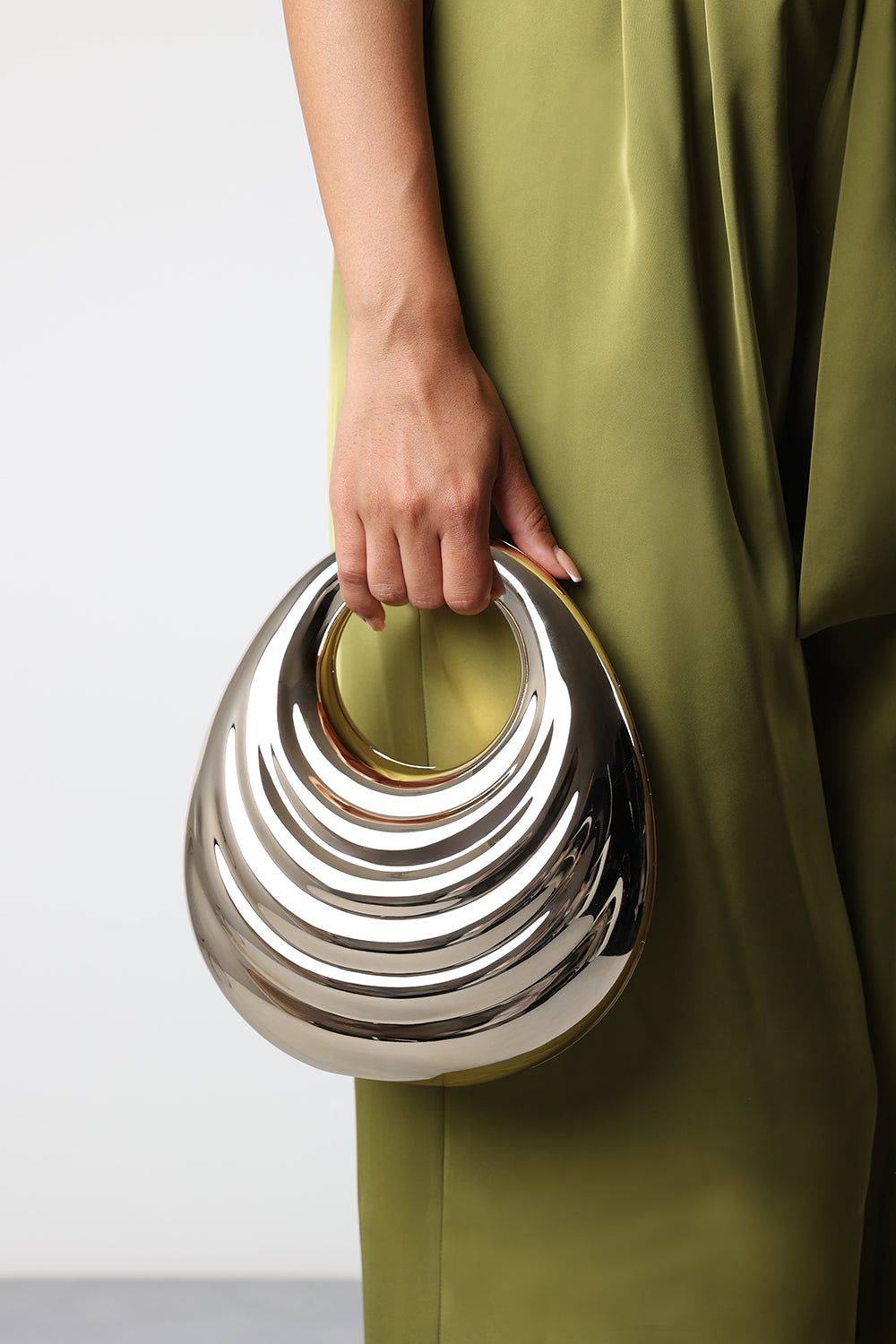 Where's That From 'Lagoon' Chrome Effect Sculpted Oval Handle Clutch image 1