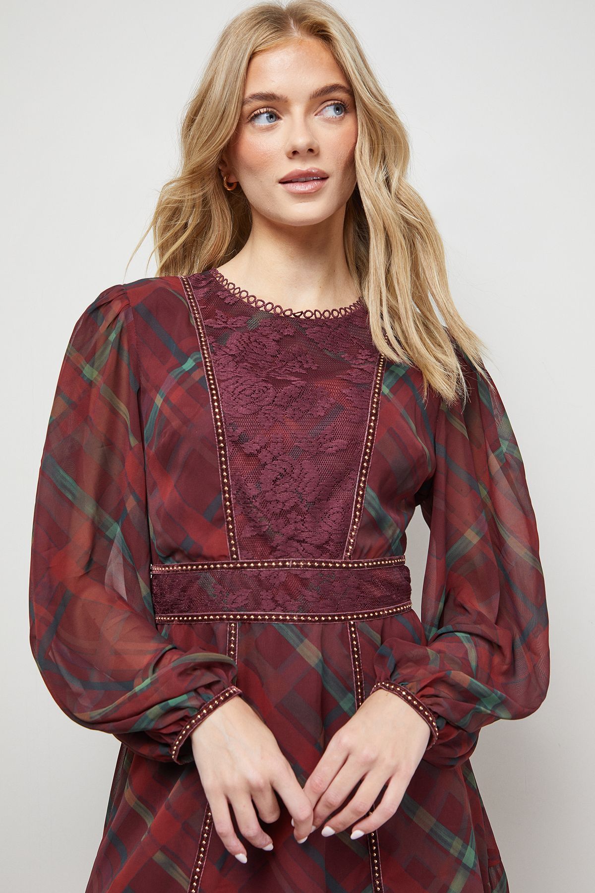 Oasis Velvet Stud Trim Mini Dress Multi image 4