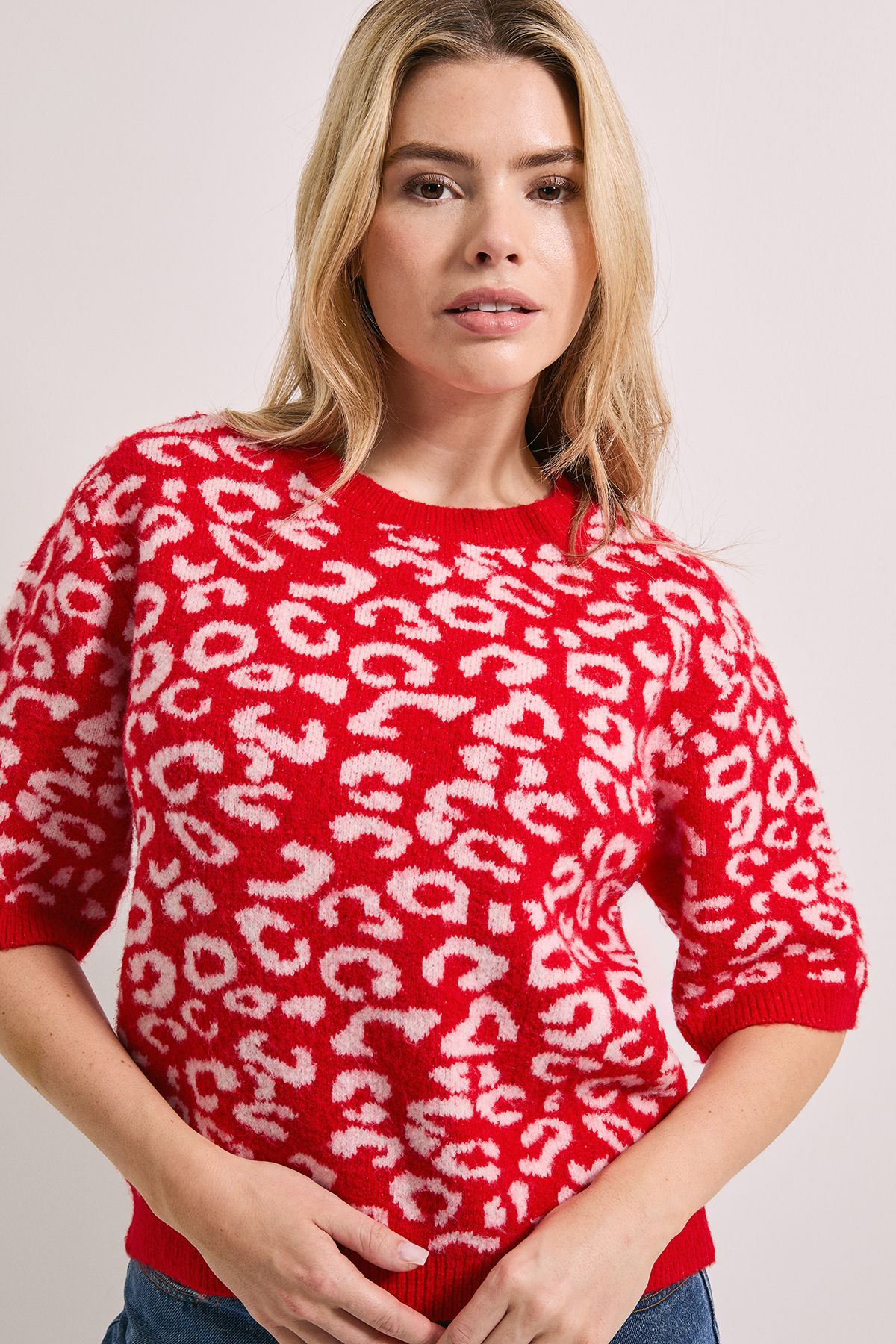 Dorothy Perkins Leopard Animal Red & Pink Short Sleeve Jumper Red image 4