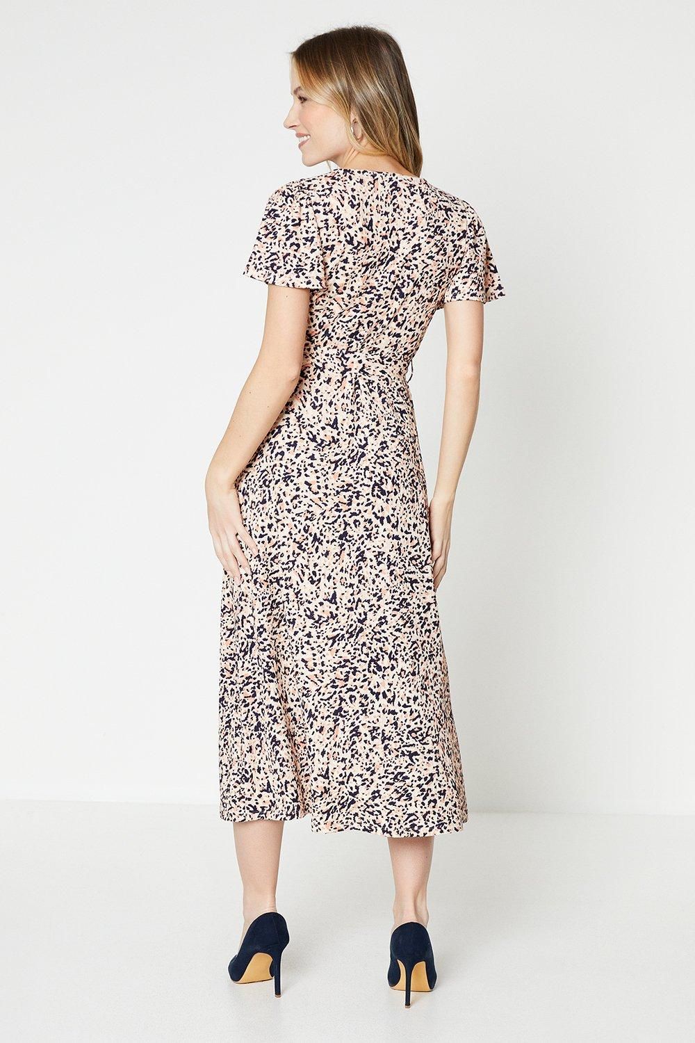 Dorothy Perkins Abstract Flutter Sleeve Wrap Jersey Midi Dress Pink image 3