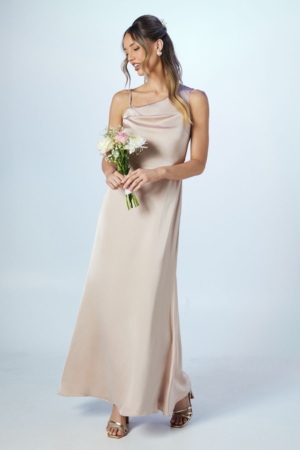 Coast Asymmetric Shoulder Satin Maxi Bridesmaid Dress Mocha