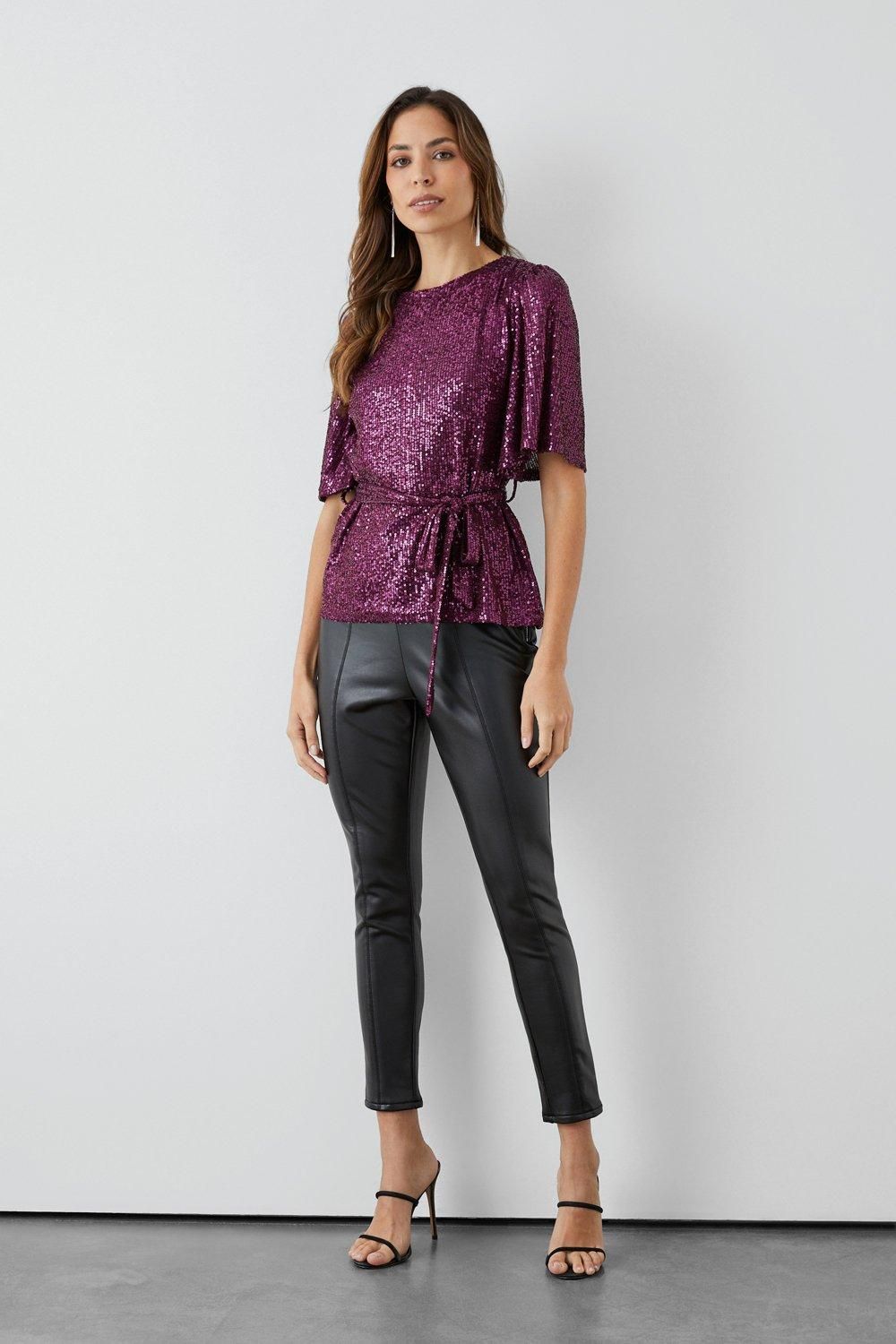 Principles Sequin Belted Top Plum image 2