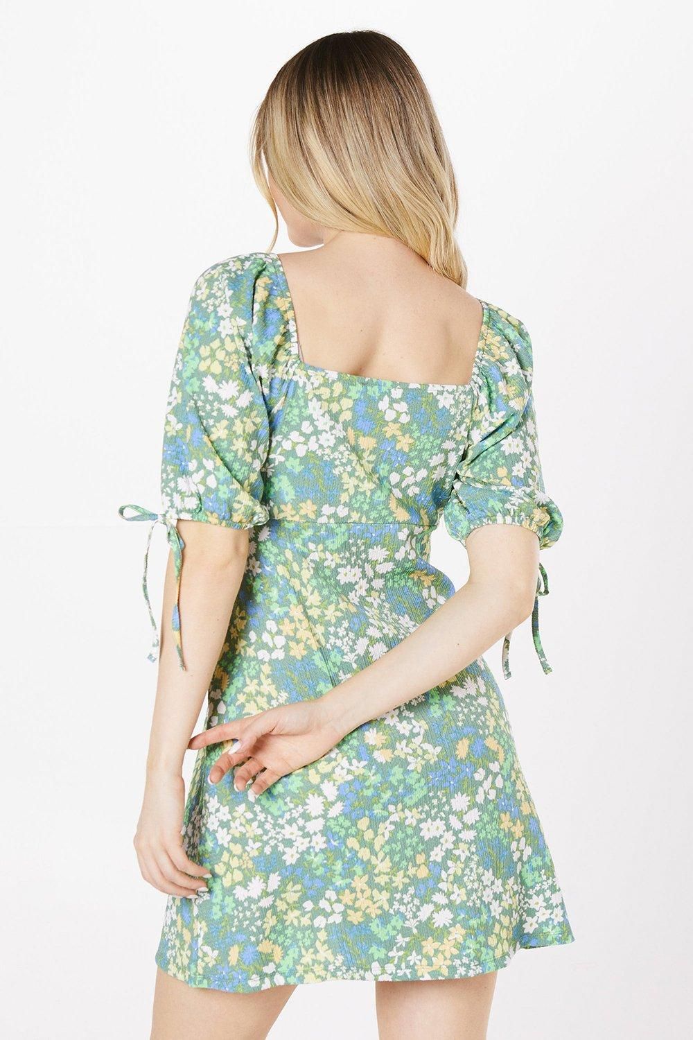 Dorothy Perkins Green Floral Tie Front Mini Dress Green image 3