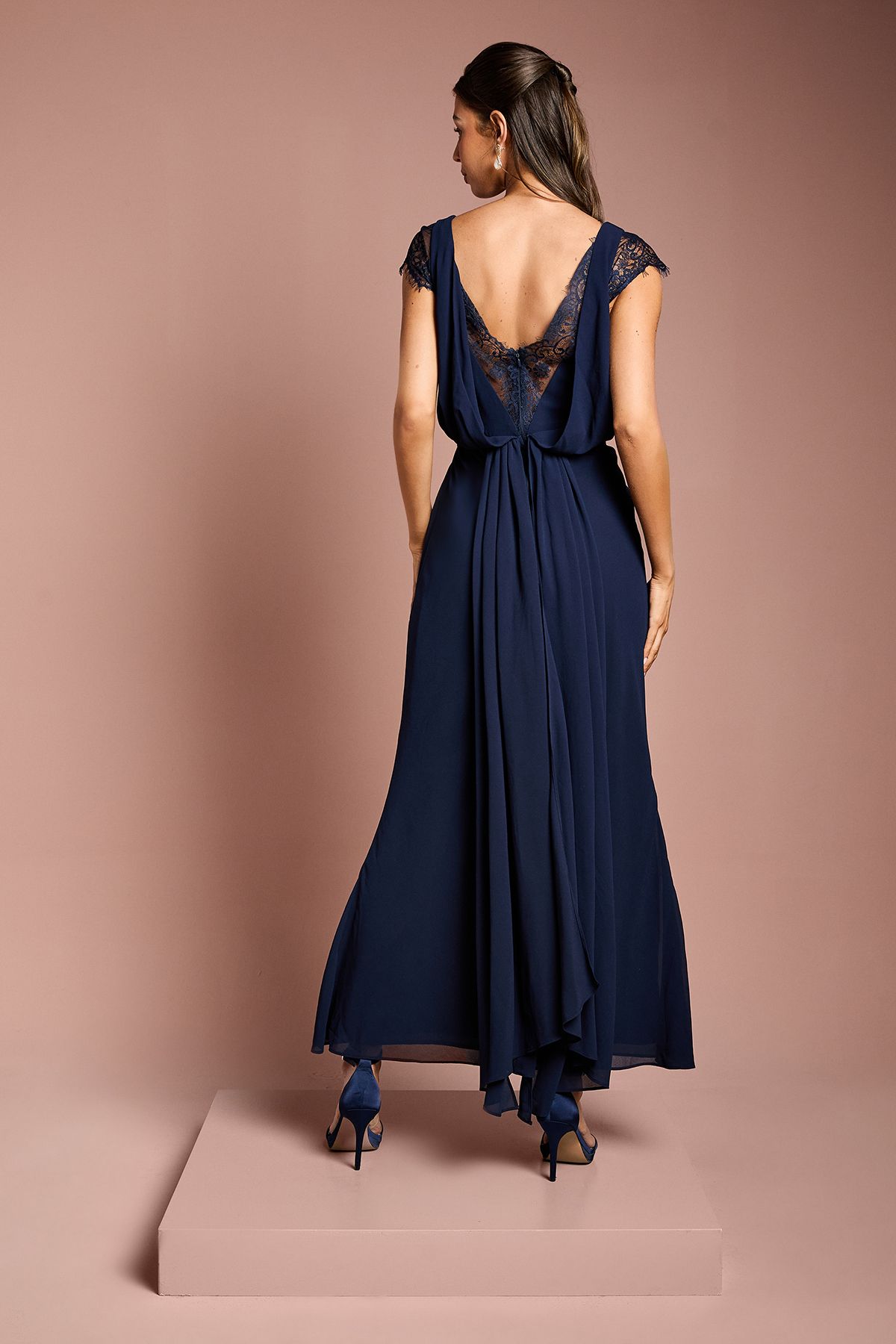 Coast Georgette and Lace Detail Wrap Effect Maxi Bridesmaid Dress Navy image 4