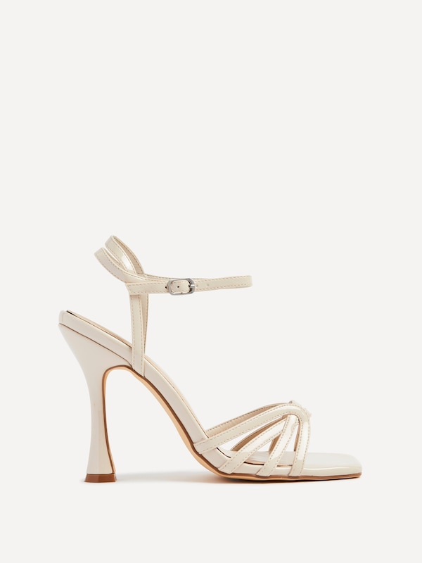 Linzi Serena Nude Faux Patent Leather Sandal Back High Heels