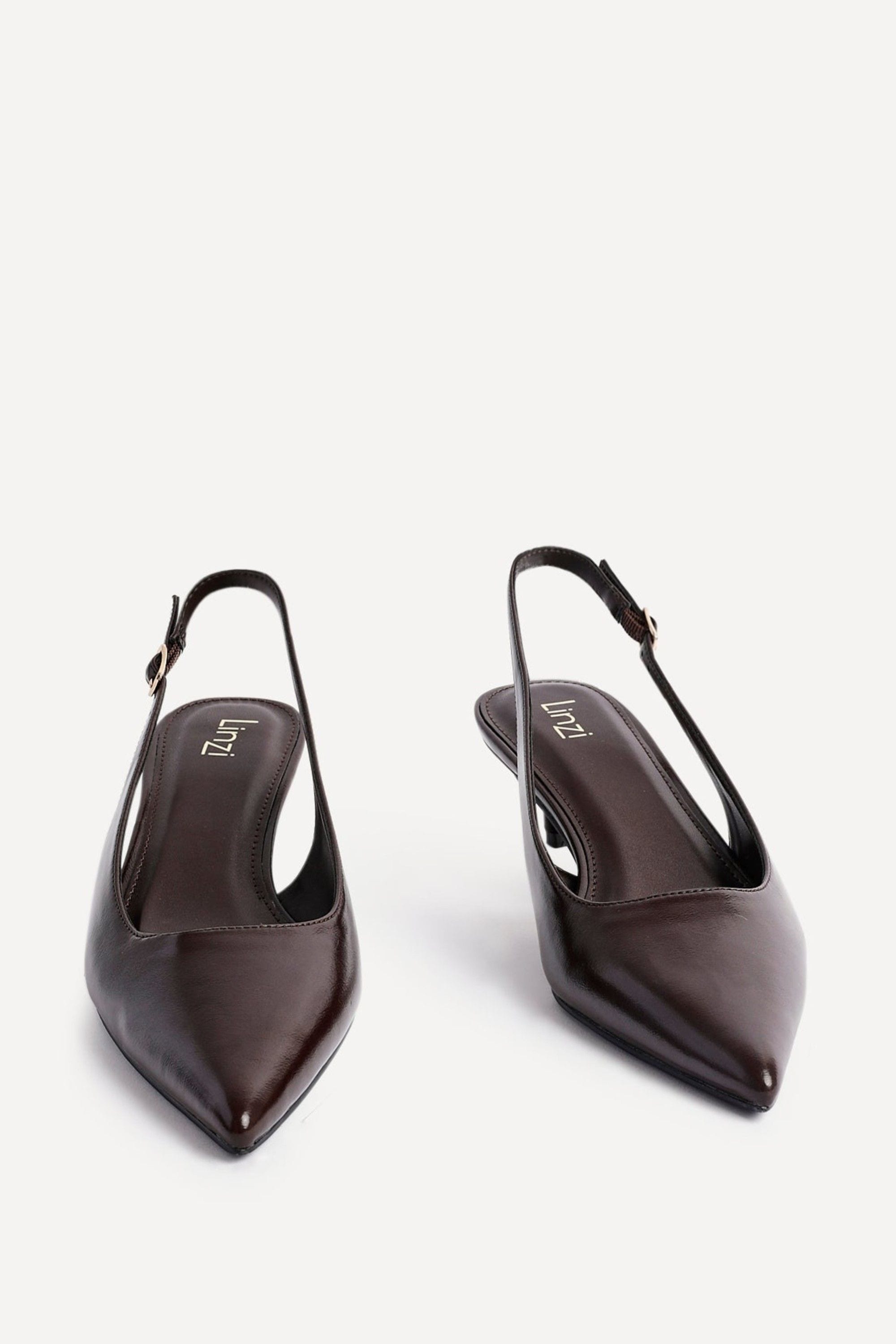 Linzi Elvira Brown Faux Leather Slingback Kitten Court Heels image 3