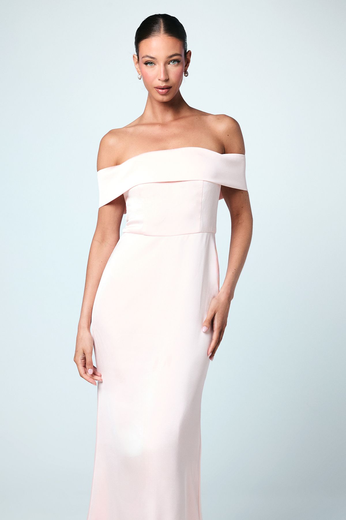Coast Satin Bardot Maxi Bridesmaid Dress Blush image 2