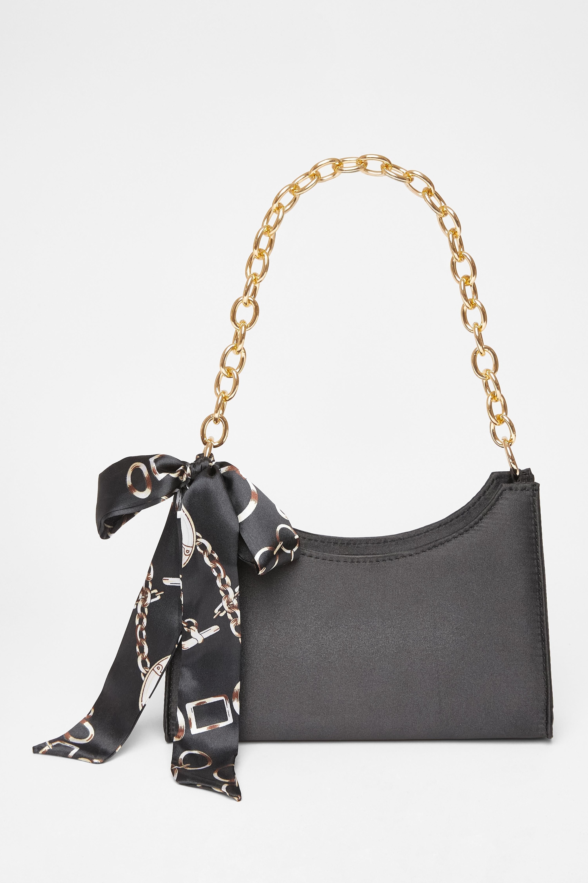 Quiz Black Satin Chain Shoulder Bag image 3