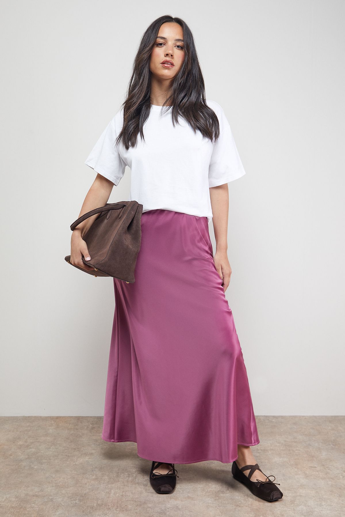 Oasis Bias Cut Satin Maxi Skirt Mauve