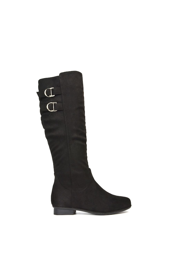 XY London 'Mia' Slouchy Flat Heel Knee High Boots With Buckle Detail