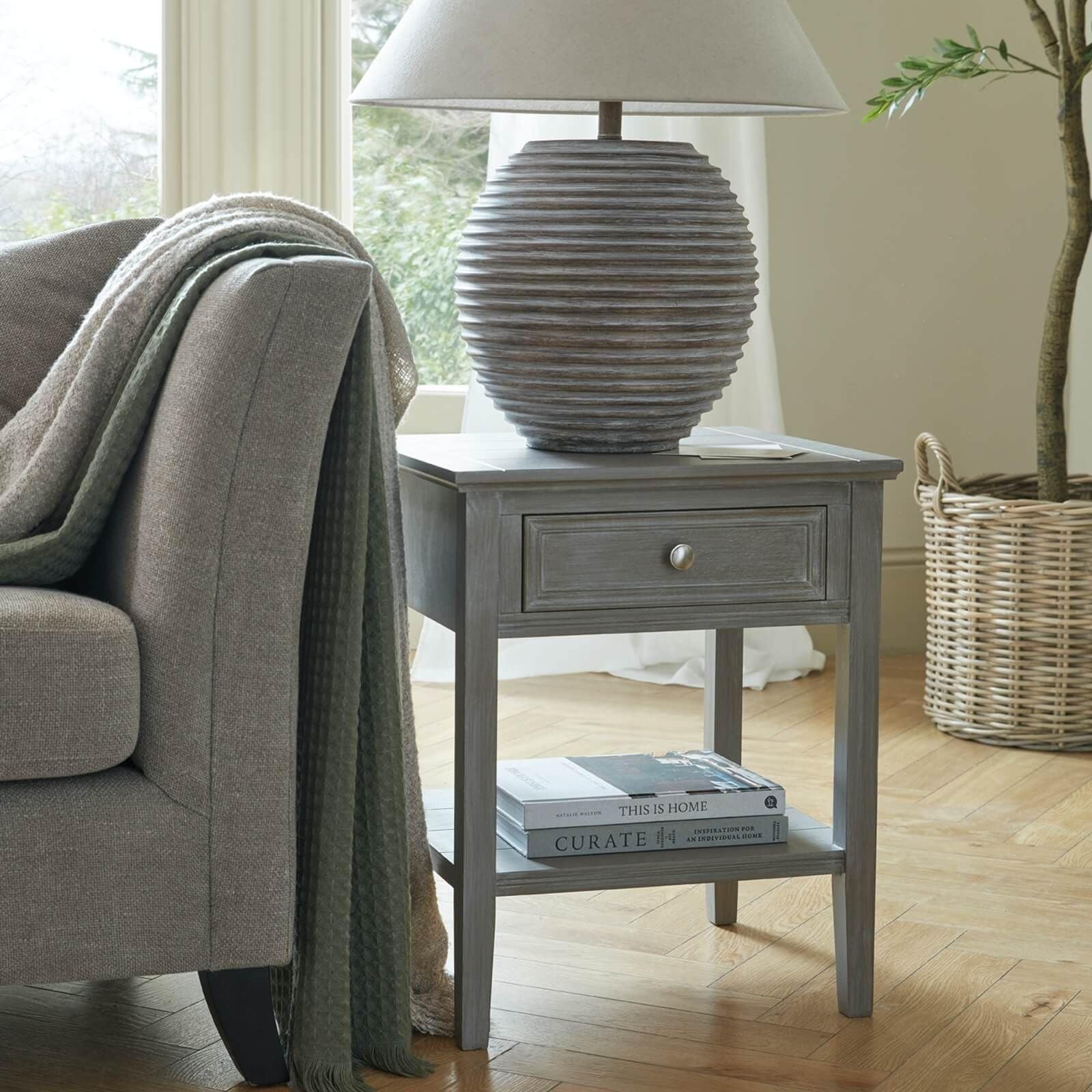 Sostter Ripple Ceramic Table Lamp with Linen Shade Earth Brown image 2