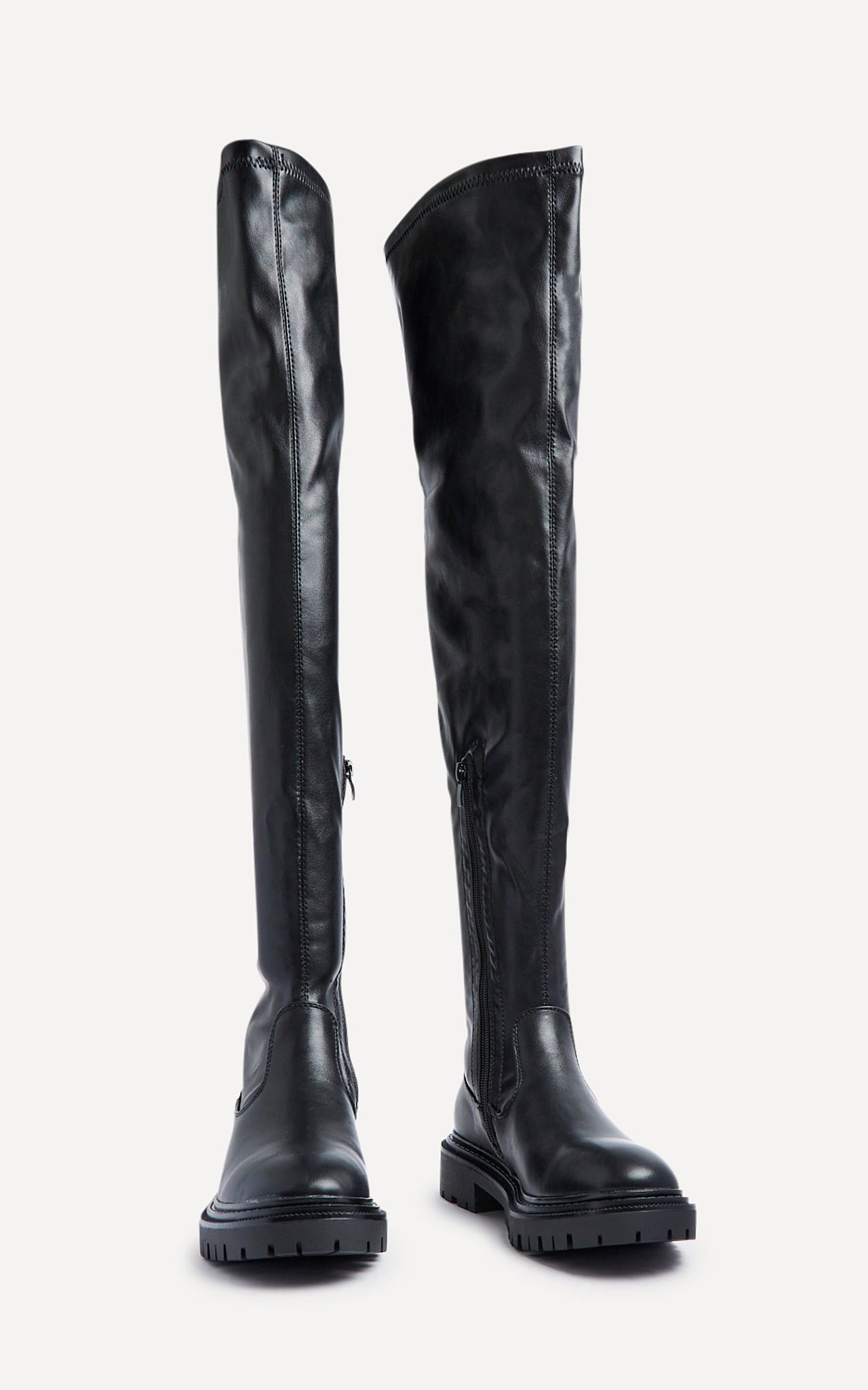 Linzi Sonny Black Stretch Faux Leather Over The Knee Long Boot image 3