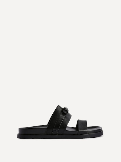 Linzi Ezra Black Faux Leather Flat Slider Sandals