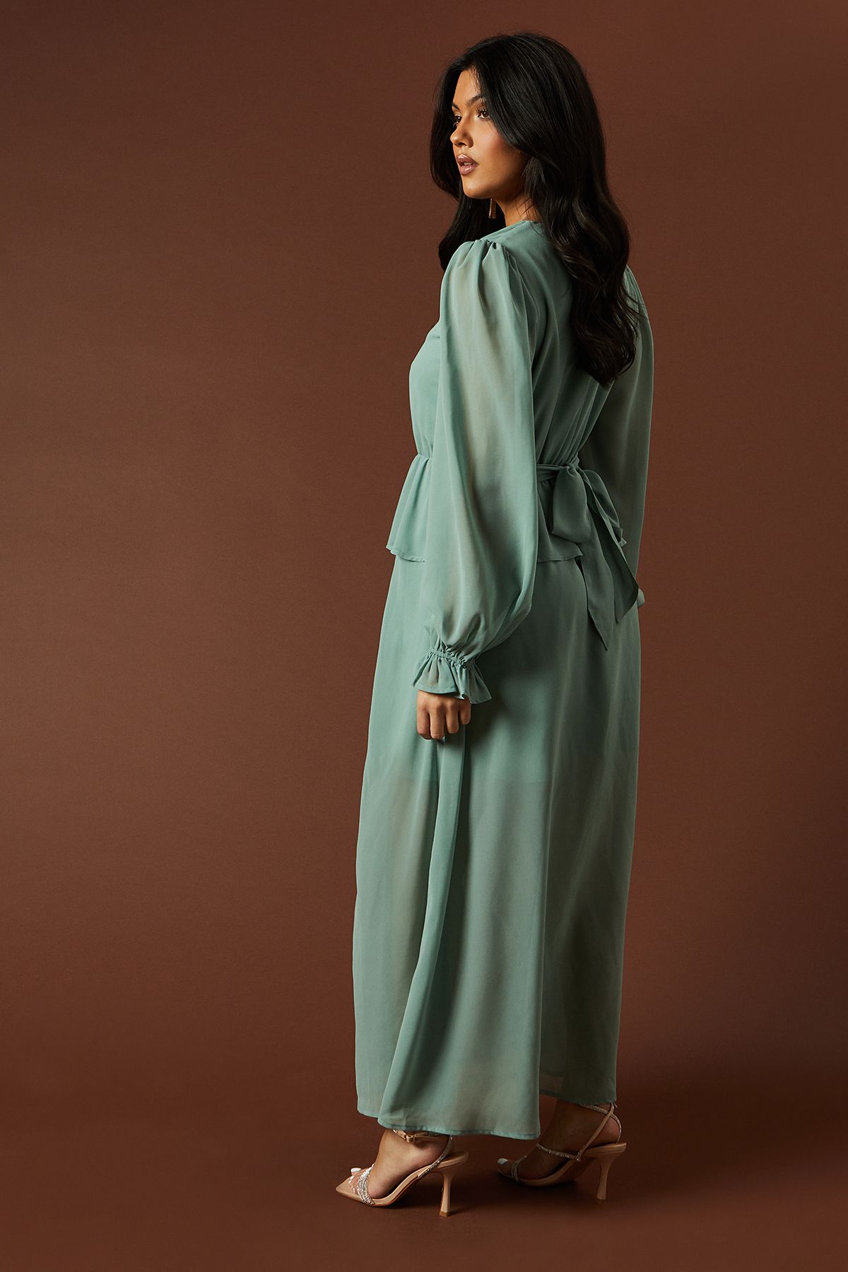 Oasis Buttoned Peplum Hem Maxi Dress Blue image 3