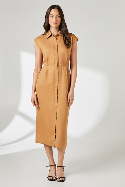 Principles Camel Column Crepe Shirt Dress Camel