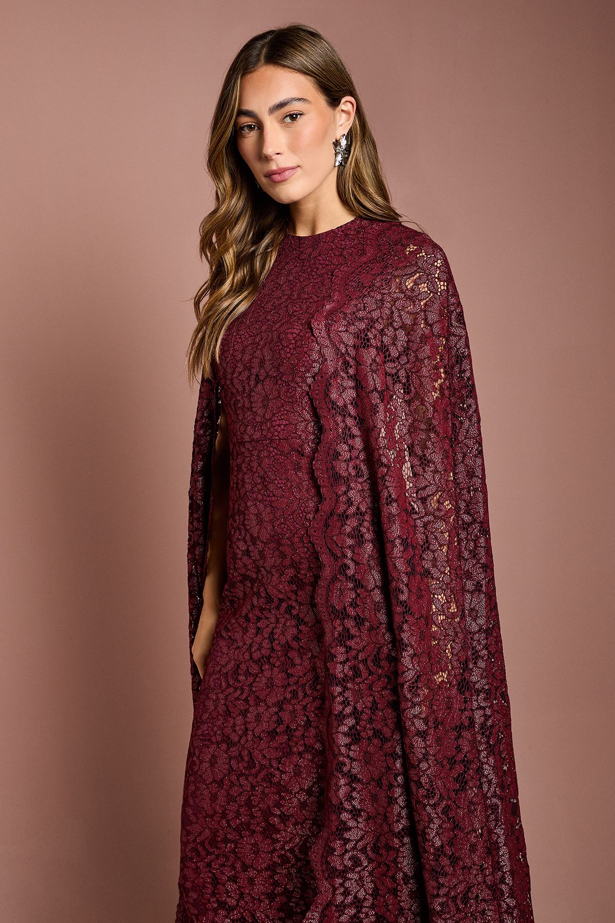 Coast Lace Cape Gown Wine image 2
