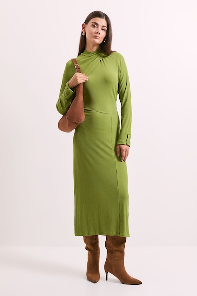 Principles Green Twist Detail Ribbed Jersey Midi Dress Green