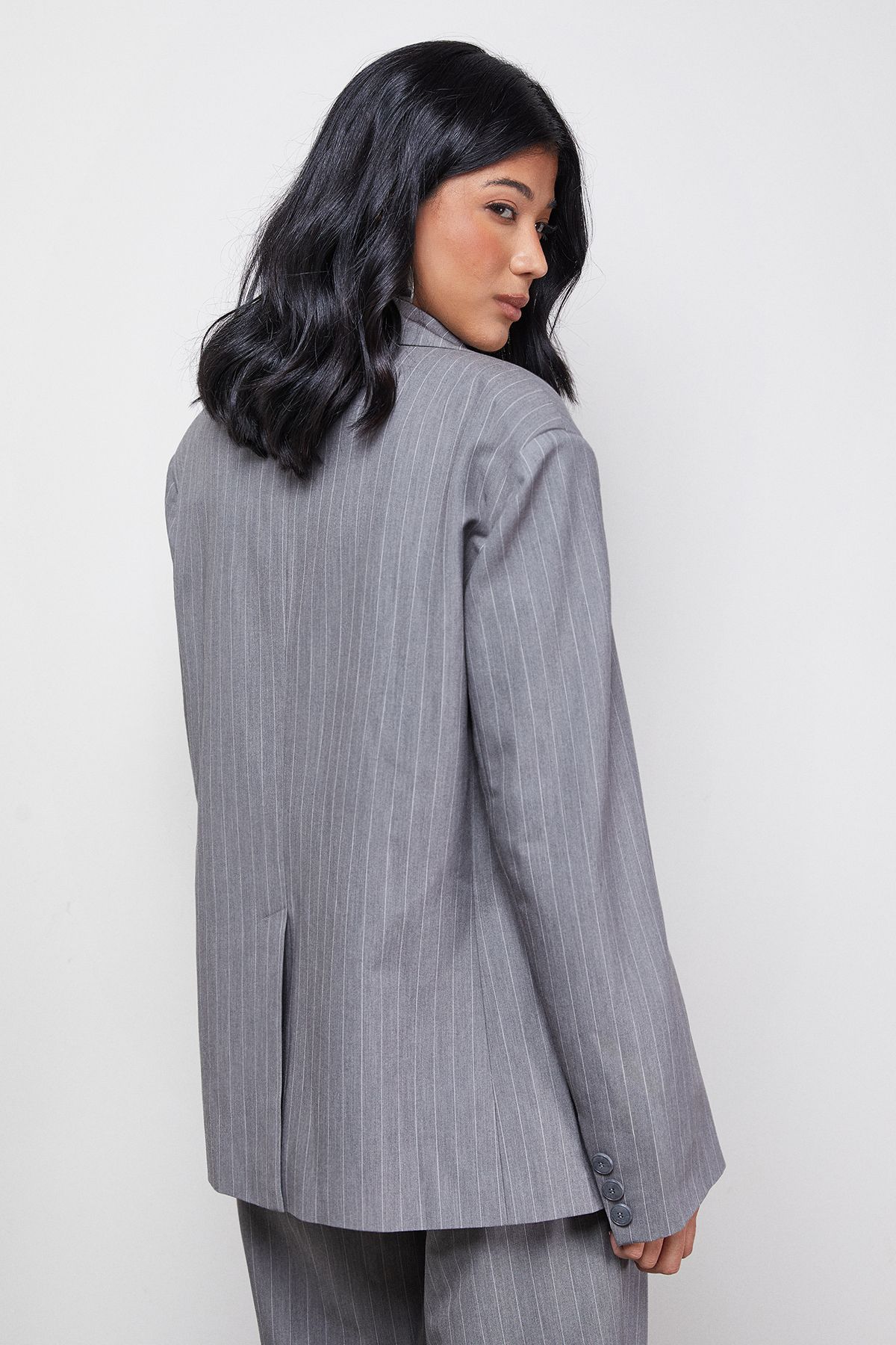 Warehouse Pinstripe Oversized Grandad Blazer Co-ord Grey image 3