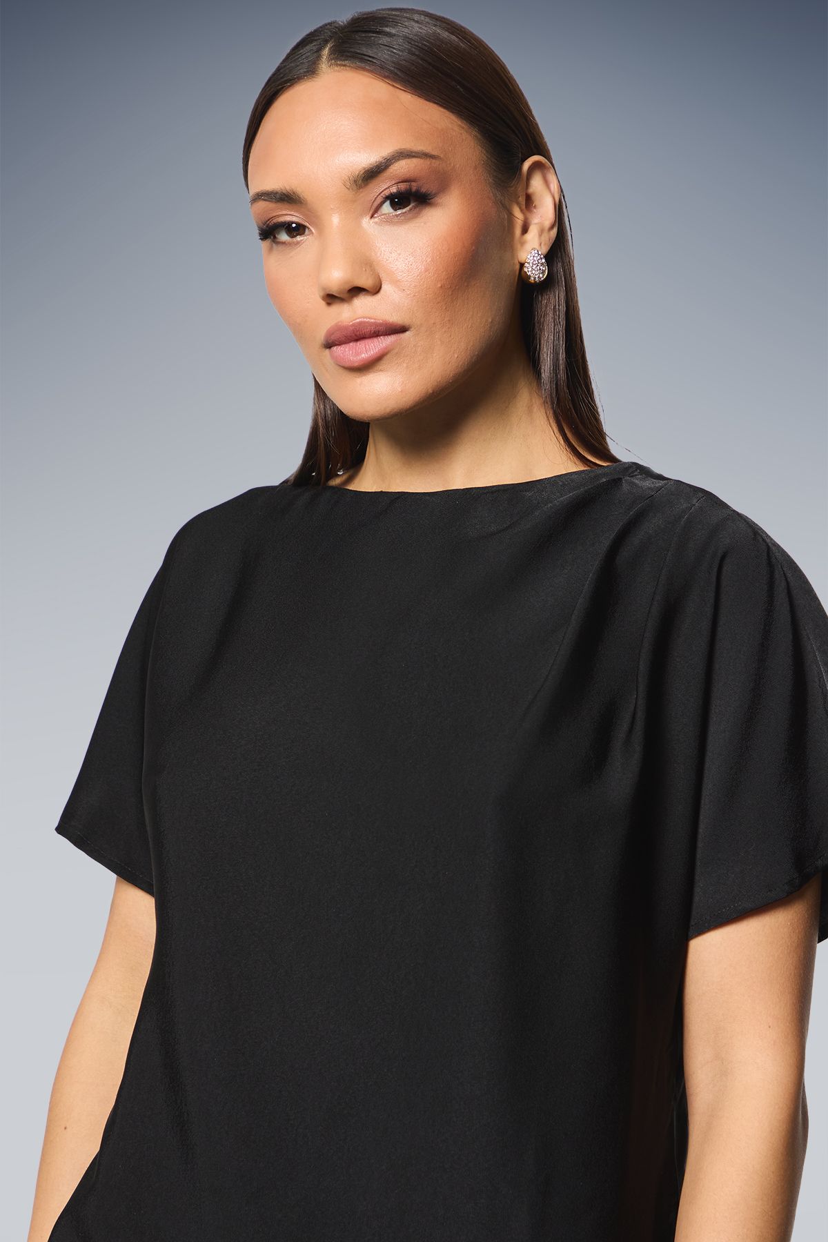 Principles Black Satin Drape Shoulder T-shirt Black image 4