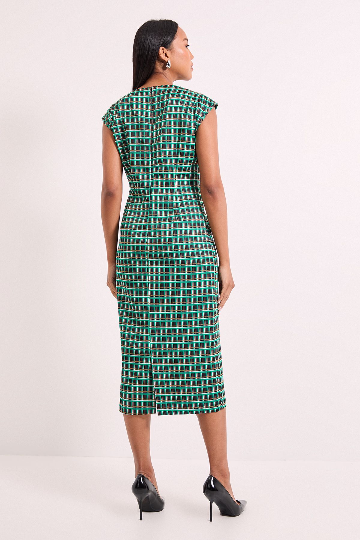 Principles Green Check Jacquard Column Midi Dress Bright Green image 3