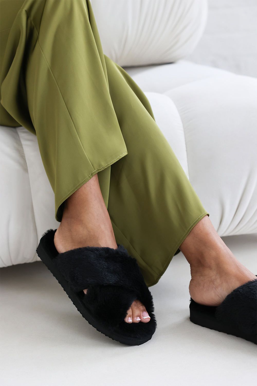 Where's That From 'Denise' Faux Fur Fluffy Crossover Slippers image 1