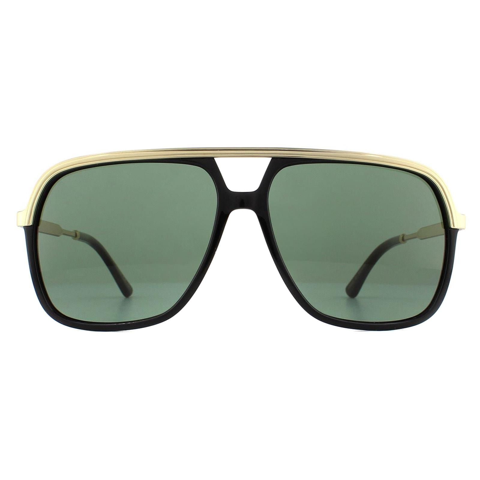 Gucci Aviator Black and Gold Green Sunglasses